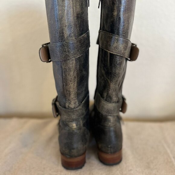 Gee WaWa Anthropology Black Distressed Leather Moto Knee Boots Sz 7 - Picture 4 of 11